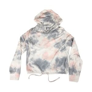 Te Verde Womens Tie Dye Drawstring Hem Fleece Hoodie Grey Pink White Size M